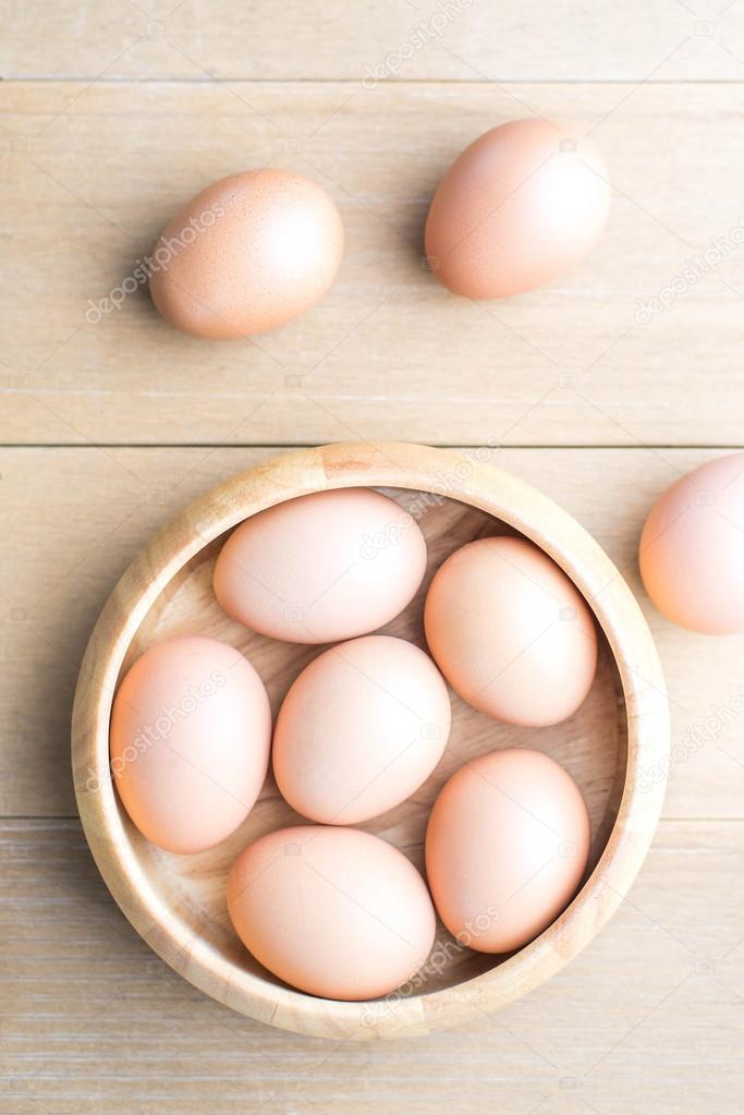 eggs in wooden bowl