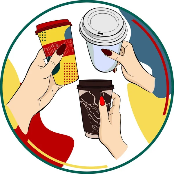 Чашки Кофе Руках Девочек Набор Иллюстраций Кофе — стоковый вектор