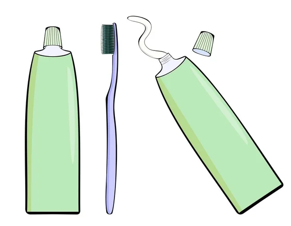 挤出浆糊 打开管子 牙刷和牙膏管 牙刷膏 — 图库矢量图片