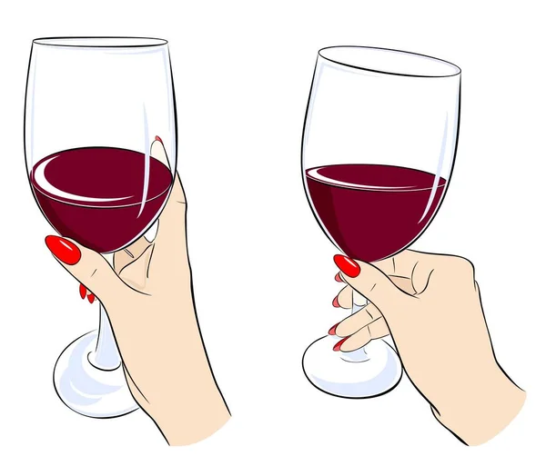 Червоне Вино Окуляри Вином Жіночих Руках — стоковий вектор
