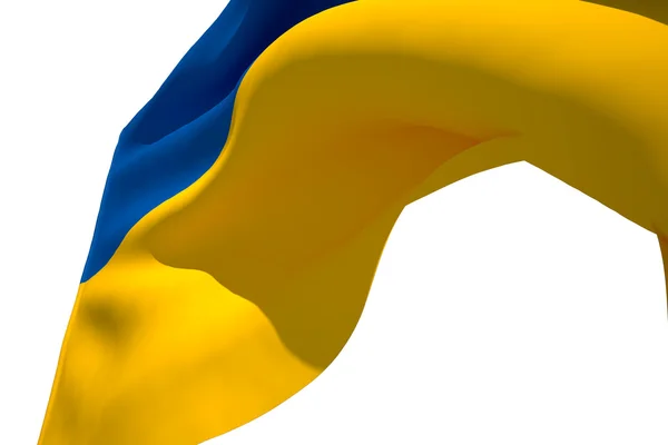 Ukrayna bayrağı beyaz arka plan karşı rüzgarda sallayarak