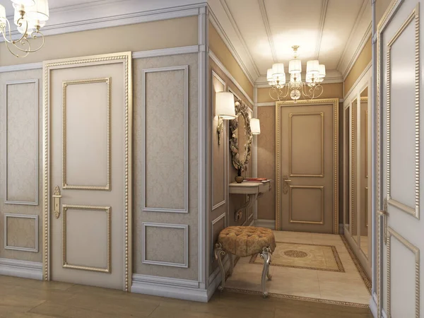 Eine Luxuriöse Eingangshalle Klassischen Stil Mit Goldbesatz Beigen Wänden Weißem — Stockfoto