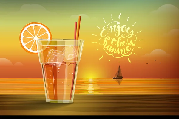 Glas met lemonad bij zonsondergang — Stockvector