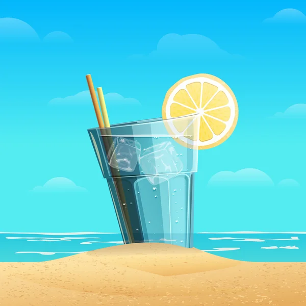 Verre avec limonade sur fond de mer — Image vectorielle