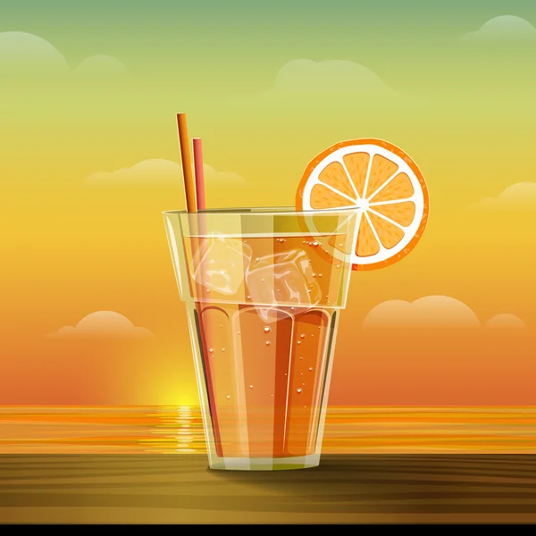 Glass with lemonade at sunset — Stock Vector