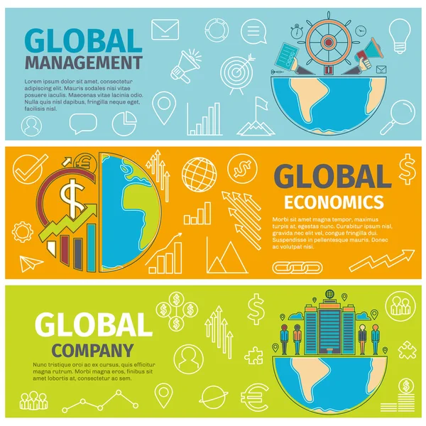 Banners empresa de economia de gestão global — Vetor de Stock