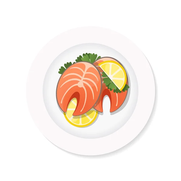 Filete de salmón en un plato — Vector de stock