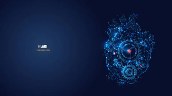 Corazón poligonal digital como concepto de biohacking — Vector de stock