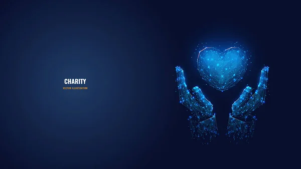 Las manos y el corazón digitales como concepto de caridad — Archivo Imágenes Vectoriales