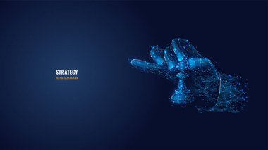 Strateji konsepti olarak dijital satranç piyonu ve el