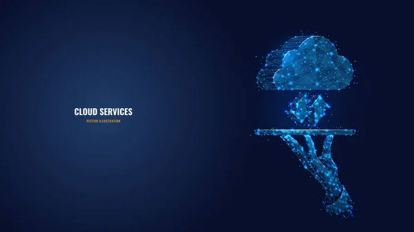 Imagem poligonal digital do conceito de serviços em nuvem —  Vetores de Stock