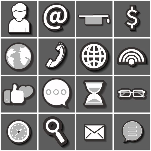 Conjunto de iconos de Internet blanco negro. Vector plano — Archivo Imágenes Vectoriales