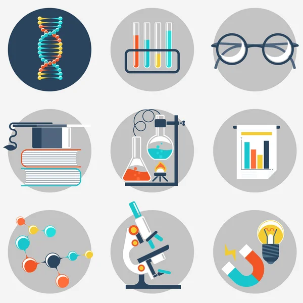 Ciência e educação objeto plano —  Vetores de Stock