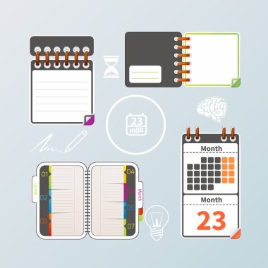 Colorful notebook and calendar set clipart