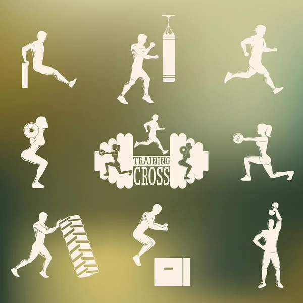 Cross Fitness silhouettes — ストックベクタ