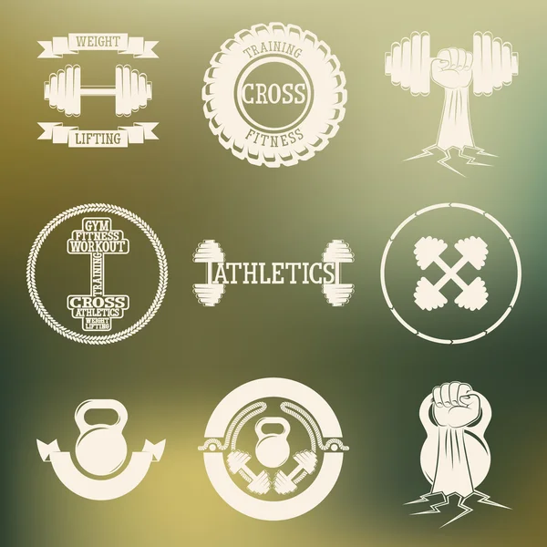 Entrenamiento cruzado y logotipo GYM blanco — Vector de stock