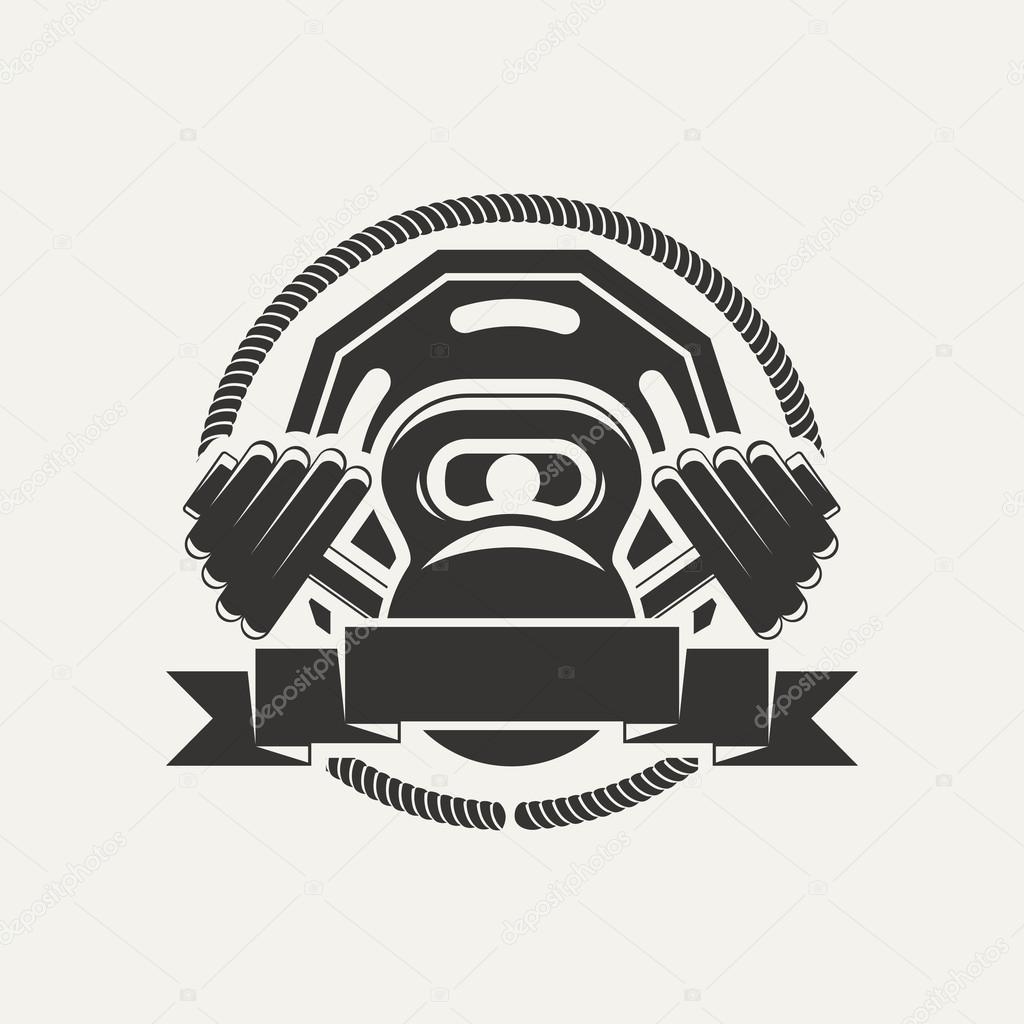 Emblem of the cross bars for fitness and gym. Vector illustration