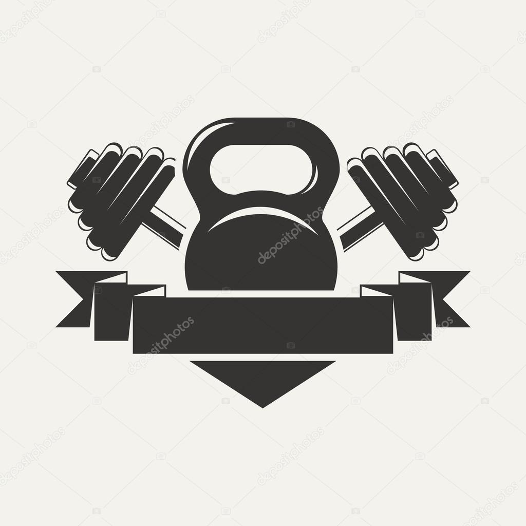 kettlebell and dumbbell with baner logo