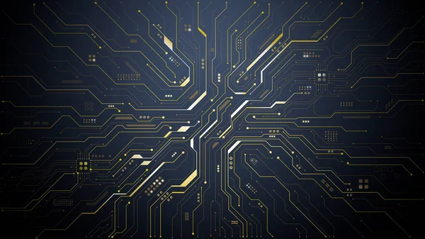 Karmaşık şablonları olan altın devre kartı, yapay zeka teknolojisi konsepti, teknolojik yenilik projeleri için gelecekteki dijital ağ tasarımı. Dijital vektör illüstrasyonu