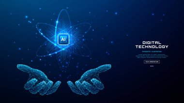 Dijital kelebek, yapay zeka dönüşümünü ve modern ağ sistemlerindeki veri odaklı iş inovasyonunu sembolize ederek, soyut teknoloji geçmişine karşı elde ortaya çıkar..