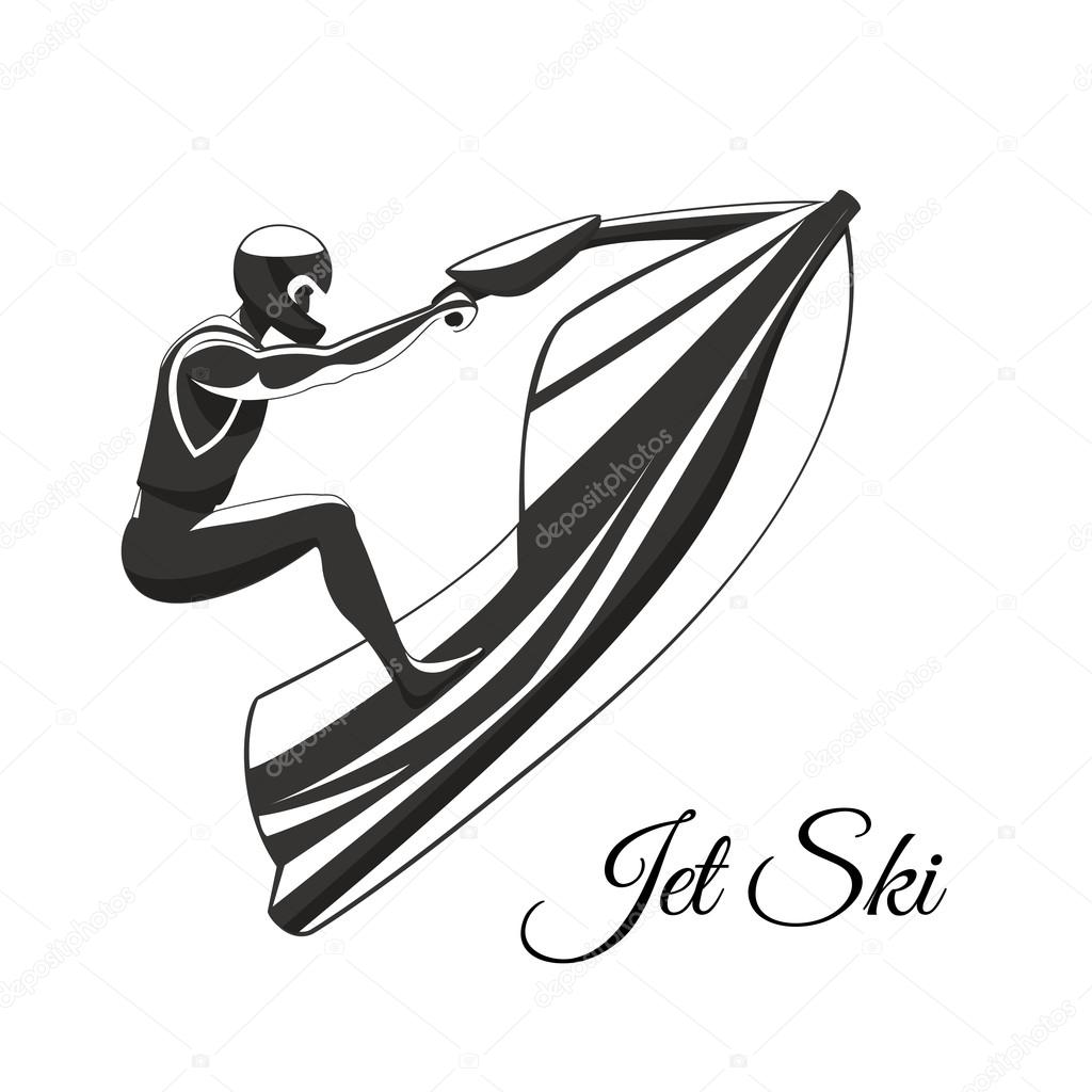 Monochrome jet ski. Male athlete on a water bike. Vector logo digital illustration