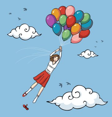 uçan balon ile kız