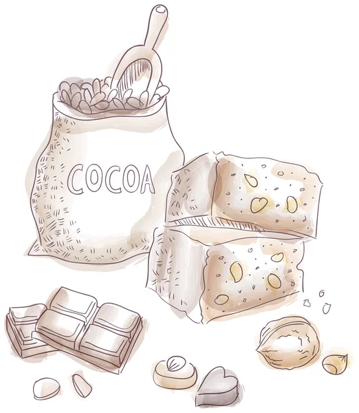 巧克力的甜点和面包店 — 图库矢量图片