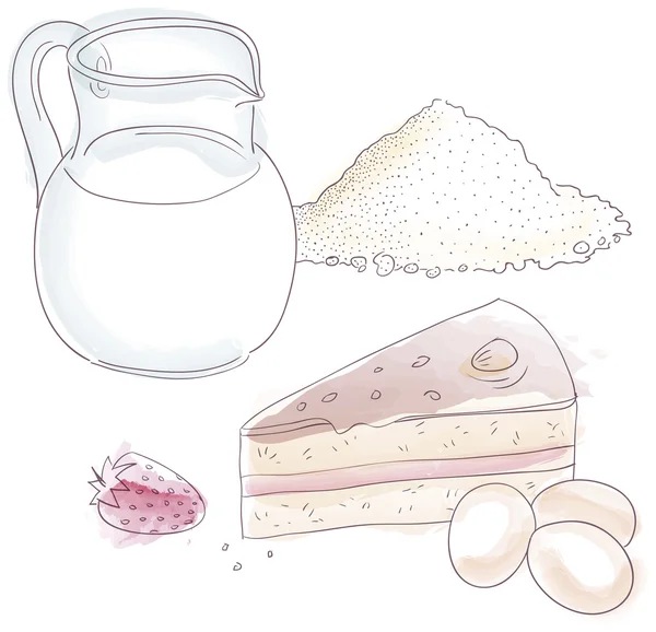 Ingredientes para padaria de bolo —  Vetores de Stock
