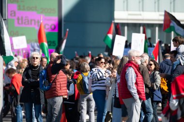 Gaza pro Palestine protest march at Kirchberg in Luxembourg city, Europe, solidarity demonstration, Israel and middle east war, palestinian flag, september 29th 2025
