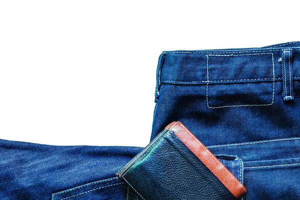 Jeans y billetera sobre fondo blanco . —  Fotos de Stock