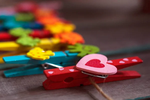 Clothespin Heart Shape Old Wood — Stock Photo, Image