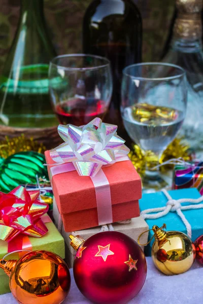 Red balls and gift boxes — Stock Photo, Image