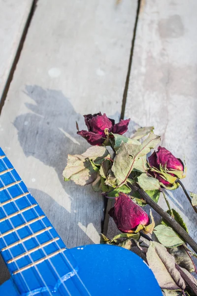 Rosas secas em uma madeira — Fotografia de Stock