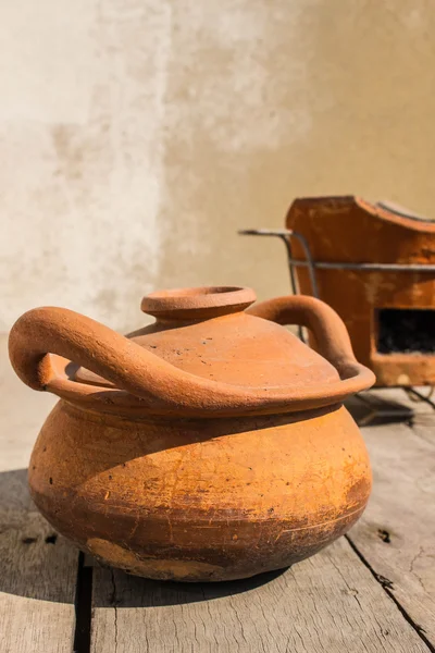 Pots on wooden — Stock Photo, Image