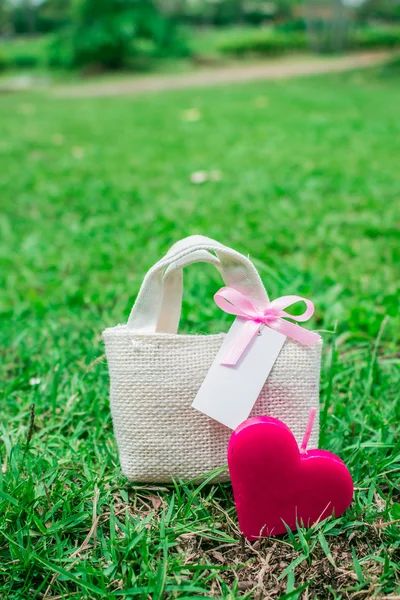 Kalp ve bir hediye çanta — Stok fotoğraf