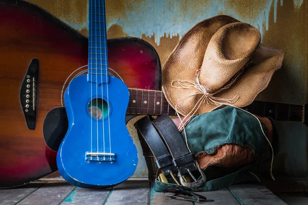 Guitars and equipment on wooden — Stock Photo, Image