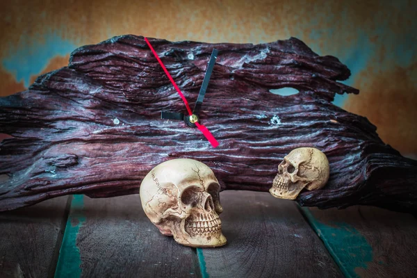 The skull on the old wooden — Stock Photo, Image