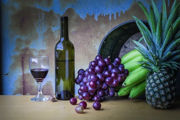 Many fruits on background of retro. — Stock Photo, Image