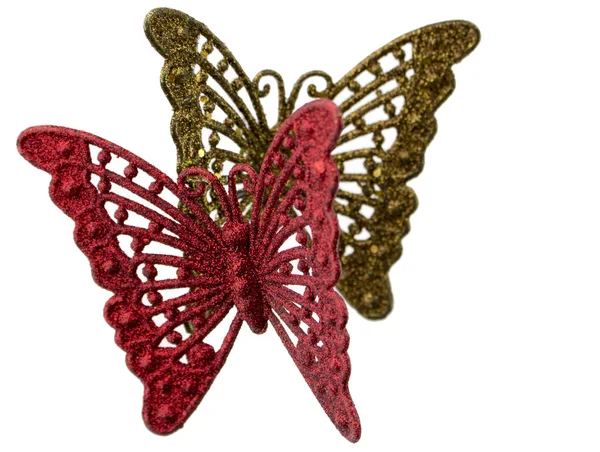 Papillons décoratifs de couleurs rouge et or — Photo