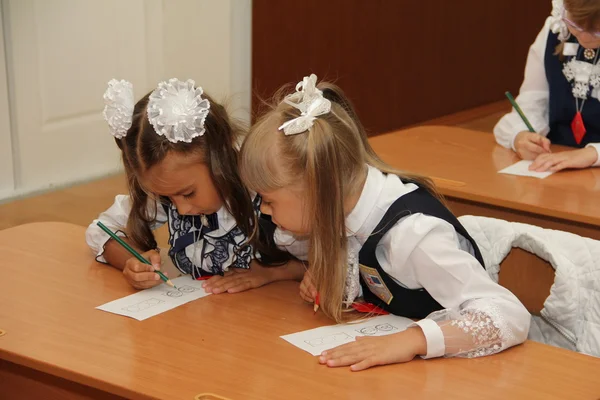 Écoliers Assis Leur Bureau Lors Une Leçon Classe École Russie — Photo