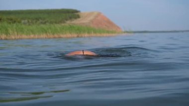Nehirdeki uzun saçlı küçük Kafkas dalışı. Su sporları