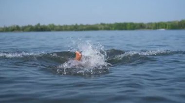 Nehirde yüzen nadir bir çocuk görüntüsü. Su sporları