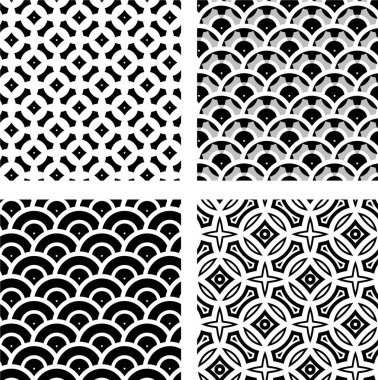 Siyah beyaz çizgiler, dekorasyon için grafikler. Soyut, pürüzsüz vektör desenleri. Resimler kümesi. 