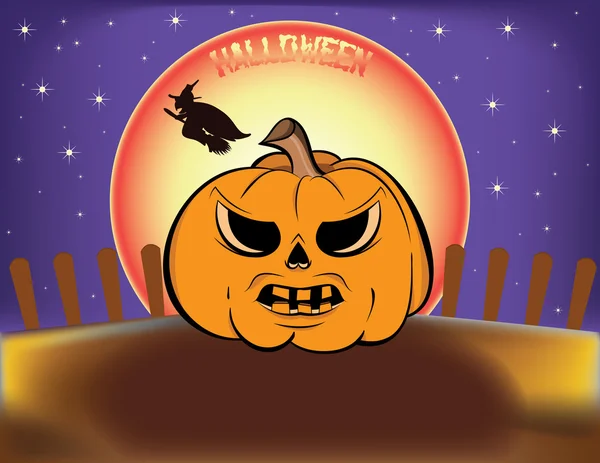 Halloween calabaza de miedo bajo la luz de la luna — Archivo Imágenes Vectoriales