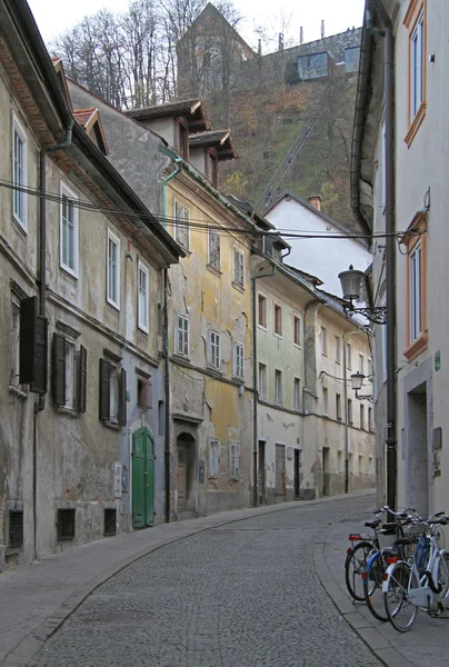 Szűk utcában a erős lejtő, Ljubljana — Stock Fotó