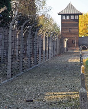 Auschwitz toplama kampında barbwire çit ben