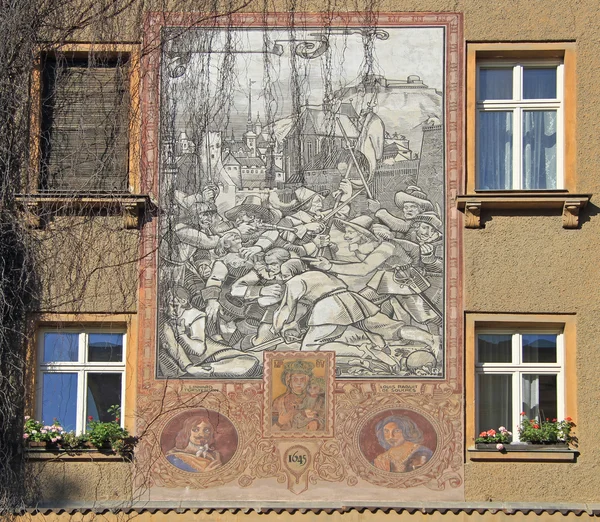 Quadro com batalha medieval em construção em Brno — Fotografia de Stock