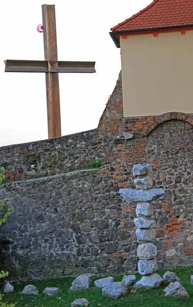 Religious cross of some stones nearly church in Brno — Stock Photo, Image
