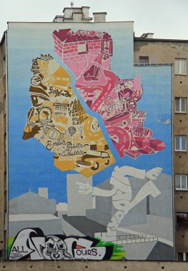 Varşova, Polonya için duvarlar inşa dev sokak sanatı duvar resimleri.