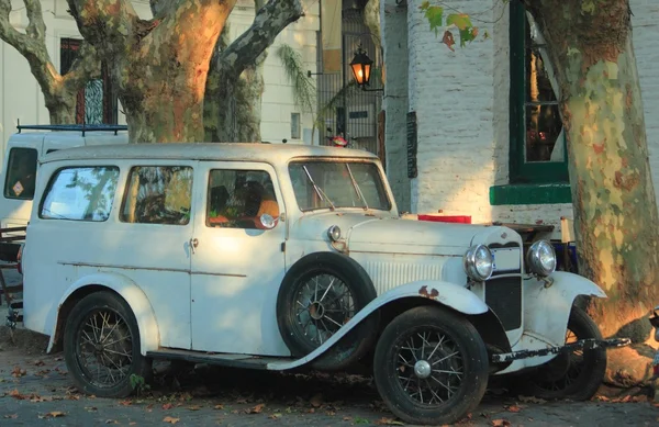Stary samochód pod kasztanowców w Colonia del Sacramento — Zdjęcie stockowe